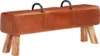 A vintage-style pommel horse bench with leather upholstery and wooden legs, shown against a white background. Voir les images du produit