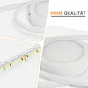 A collage of close-up shots of a white LED light fixture and LED strip lights, with German text indicating high quality. Anteprima dell’immagine prodotto