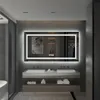 A modern bathroom with a large LED mirror above a double vanity. Produktbild-Vorschau