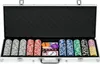 An open poker case filled with poker chips, cards, dice, and buttons. Náhled obrázku produktu