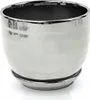 A silver ceramic pot with a matching saucer, isolated on a white background. Podgląd zdjęcia produktu