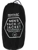 A black drawstring bag with white text and a hexagonal graphic indicating it contains a men's pack-it jacket. Produktbild-Vorschau