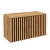 A wooden cabinet with slatted doors against a white background. Produktbild-Vorschau