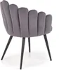 A side view of a gray upholstered chair with black legs. Produktbild-Vorschau