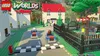 A scene from the video game LEGO Worlds, showing two toy cars racing on a track in a LEGO-built environment. Produktbild-Vorschau