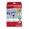 The image shows the packaging of window insulation film, with illustrations demonstrating its use and benefits. Produktbild-Vorschau