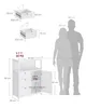 A diagram showing the dimensions of a white cabinet, with silhouettes of two people for scale. Produktbild-Vorschau