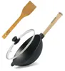 Wok Bratpfanne Ø26 cm 2,8 L aus Gusseisen mit Holzgriff Produktbild-Vorschau 1