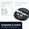 A product image showing a battery charger with text overlays describing its features and compatibility. Anteprima dell’immagine prodotto