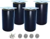 Four black cylindrical furniture legs with silver mounting plates and screws and felt pads. Náhľad obrázku produktu