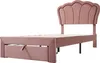 A pink velvet bed frame with a scalloped headboard and a drawer. Produktbild-Vorschau