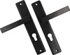 Two black door handles with keyhole plates are shown diagonally on a white background. Náhled obrázku produktu