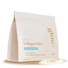 A white pouch of collagen powder with some powder spilled in front of it. Produktbild-Vorschau
