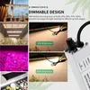 A collage of images showing a dimmable LED grow light in various settings and brightness levels, along with its control unit. Produktbild-Vorschau