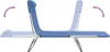 A side view of two blue folding lounge chairs with silver metal legs, shown in different positions to demonstrate adjustability. Produktbild-Vorschau