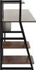 A side view of a brown and black desk with shelves. Náhľad obrázku produktu