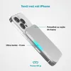 A silver power bank is shown attached to the back of a smartphone, highlighting its thinness and portability. Produktbild-Vorschau