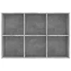 A front view of an empty, six-compartment bookshelf with a concrete texture. Produktbild-Vorschau
