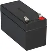 A black battery with silver terminals on a white background. Voir les images du produit