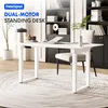 A white dual-motor standing desk is shown in a modern office setting with a bookshelf in the background. Anteprima dell’immagine prodotto