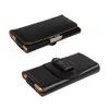 Two views of a black leather phone holster with a belt clip. Produktbild-Vorschau