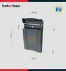 A diagram showing the dimensions of a gray mailbox with a gold emblem. Náhľad obrázku produktu