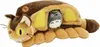 A plush toy of the Catbus from My Neighbor Totoro, with a small Totoro character peeking out from inside. Voir les images du produit
