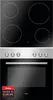 A top-down view of a black glass ceramic hob and a front view of a stainless steel oven with a black door. Produktbild-Vorschau