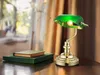 Retro LED Schreibtischlampe Messing mit Lampenschirm Grün, Produktbild-Vorschau 1