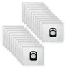 A stack of white vacuum cleaner bags with black plastic fittings. Produktbild-Vorschau