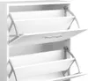 A white shoe cabinet with two open drawers, showing the interior and the metal hinges. Produktbild-Vorschau