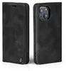 A black flip case for an iPhone 13 is shown from two angles. Produktbild-Vorschau