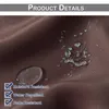 A close-up of a brown fabric with water droplets on it, indicating water resistance. Text overlays highlight product features. Produktbild-Vorschau