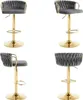 Four different views of a gray velvet bar stool with a gold base and frame, presented on a white background. Produktbild-Vorschau
