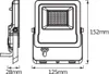 Technical drawing of an LED floodlight with dimensions indicated. Produktbild-Vorschau