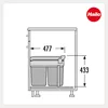 A technical drawing of a kitchen waste bin system with dimensions. Produktbild-Vorschau