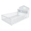 A white wooden children's bed with a house-shaped headboard and a built-in shelf. Náhľad obrázku produktu