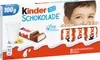 A box of Kinder Chocolate bars with a child peeking over the top. Produktbild-Vorschau