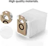 A close-up studio shot of a white vacuum cleaner dust bag with a brown cardboard attachment. Produktbild-Vorschau