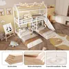A children's bunk bed with a slide, set up in a bedroom with decorative elements. Produktbild-Vorschau