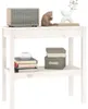 A white wooden console table with decorative items on its shelves. Náhled obrázku produktu