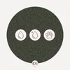 Three circular icons with line drawings on a textured dark green background, with a small circular logo at the bottom. Produktbild-Vorschau