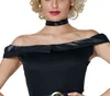 Close-up of a woman wearing a black off-the-shoulder dress and a black choker necklace. Produktbild-Vorschau