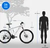 A diagram showing a bicycle with dimensions and a silhouette of a person for scale, indicating suitability for heights above 150 cm. Produktbild-Vorschau
