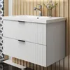 AICA Waschbeckenunterschrank Weiß Matt 80cm Mineralguss Produktbild-Vorschau 1