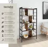 A tall, multi-shelf bookcase with a rustic industrial design, featuring a combination of brown wood-look shelves and black metal framing. The bookcase is shown in a room setting with some decorative items on the shelves. To the left of the bookcase, there  Produktbild-Vorschau