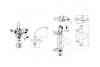 Technical drawings and diagrams of a shower thermostat and faucet. Produktbild-Vorschau