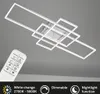 A modern white LED ceiling light with a geometric design, shown with a remote control and feature icons. Anteprima dell’immagine prodotto