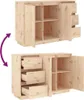 A collage showing a wooden sideboard with drawers and shelves, with one image showing the drawers open and the other showing the doors open. Anteprima dell’immagine prodotto