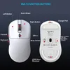 Diagram of a white wireless gaming mouse with labels pointing out its various features and buttons. Produktbild-Vorschau